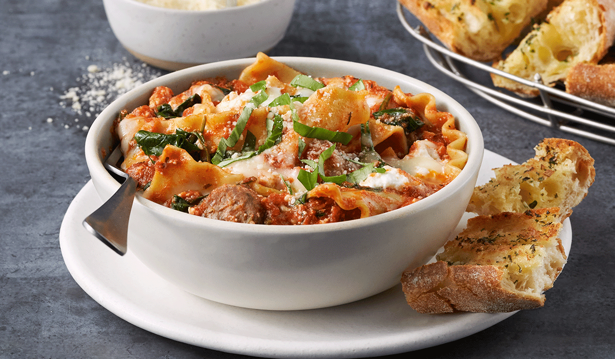 Lazy Lasagna with Sausage “Meatballs”