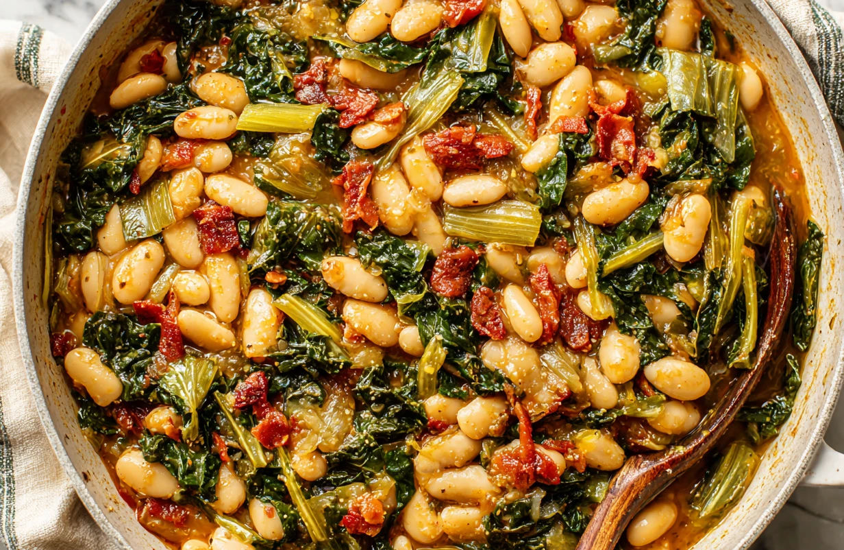 Tomato Braised Beans and Greens