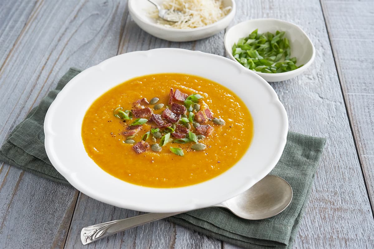 Pumpkin Soup with Bacon, Apple & Sage